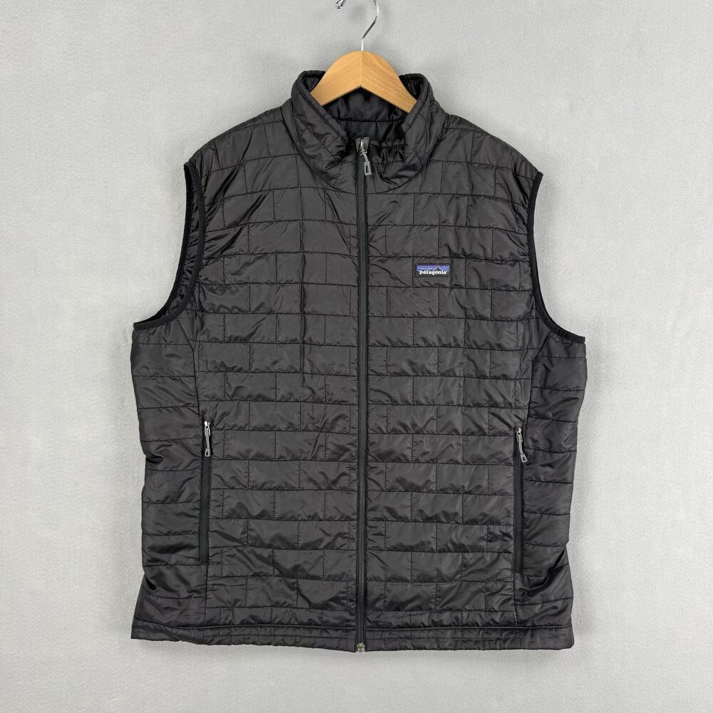 Patagonia Vest Mens 2XL Black Nano Puff Primaloft Insulated Full Zip Outdoor